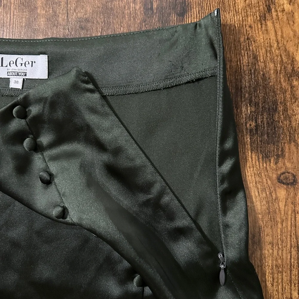 LeGer Lena Gercke Satin Skirt Womens 38 Black Side Button Mini Skirt LEG0549001